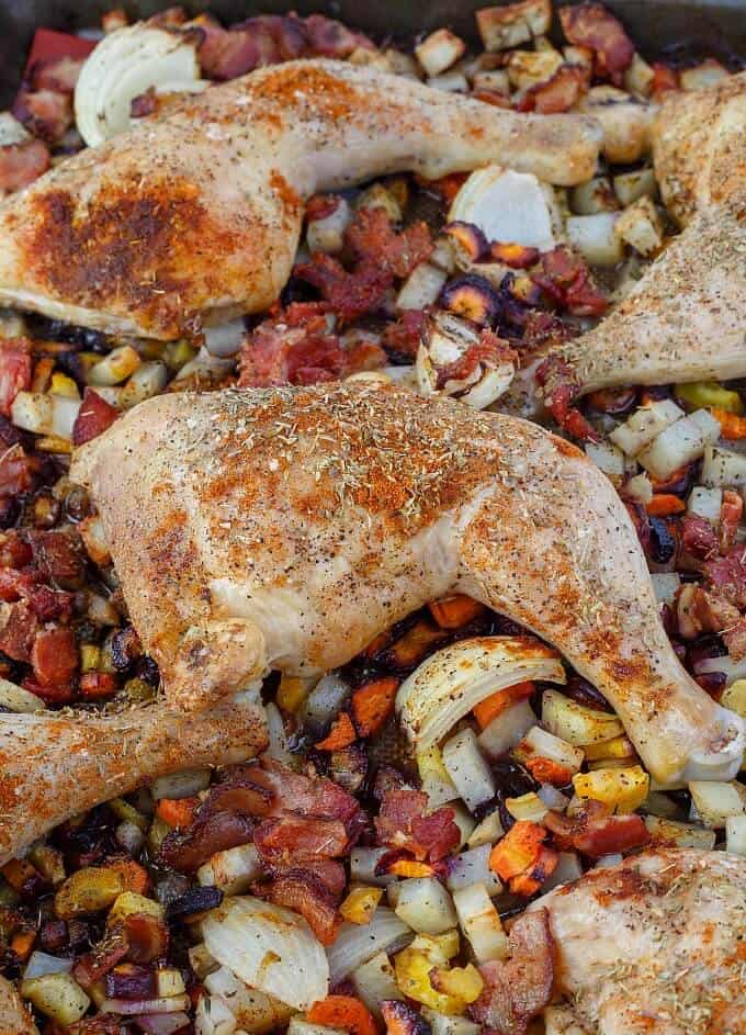 Baked Chicken Leg Quarters with Mixed Vegetables - The Cookie Writer