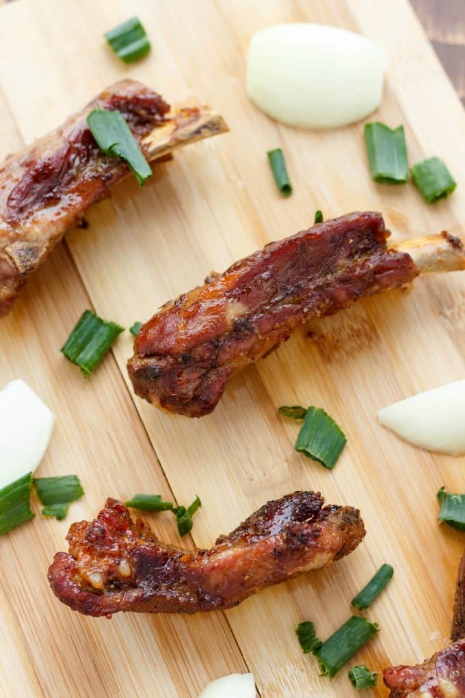 Dry Garlic Ribs Canadian Chinese Style on wooden pad#garlic