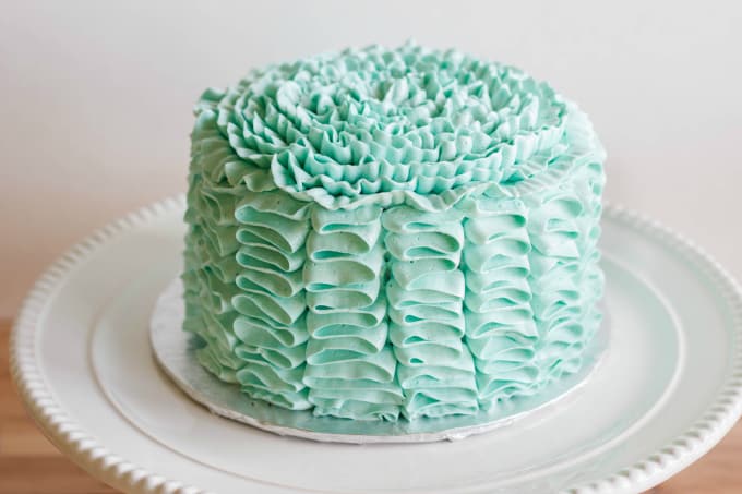 Swiss Meringue Buttercream Ribbon Cake on white fancy stray