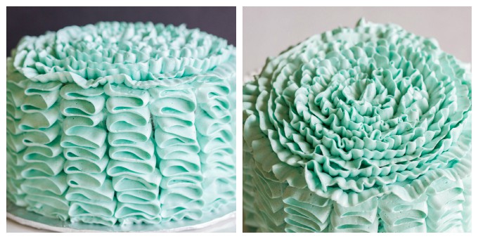 Swiss Meringue Buttercream Ribbon Cake top and front view