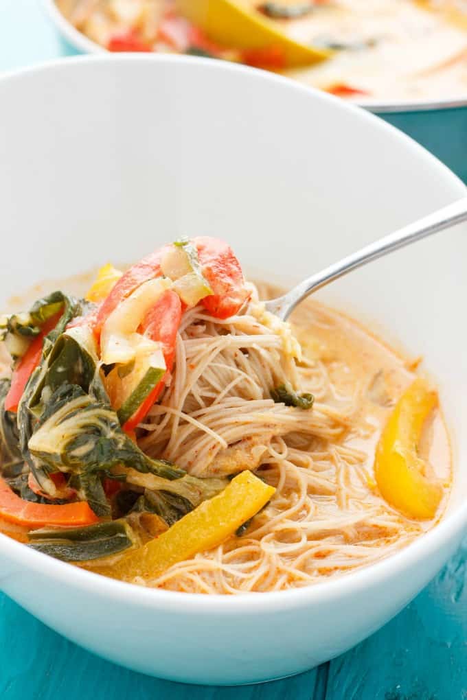 Coconut Curry Soup over Vermicelli Rice Noodles