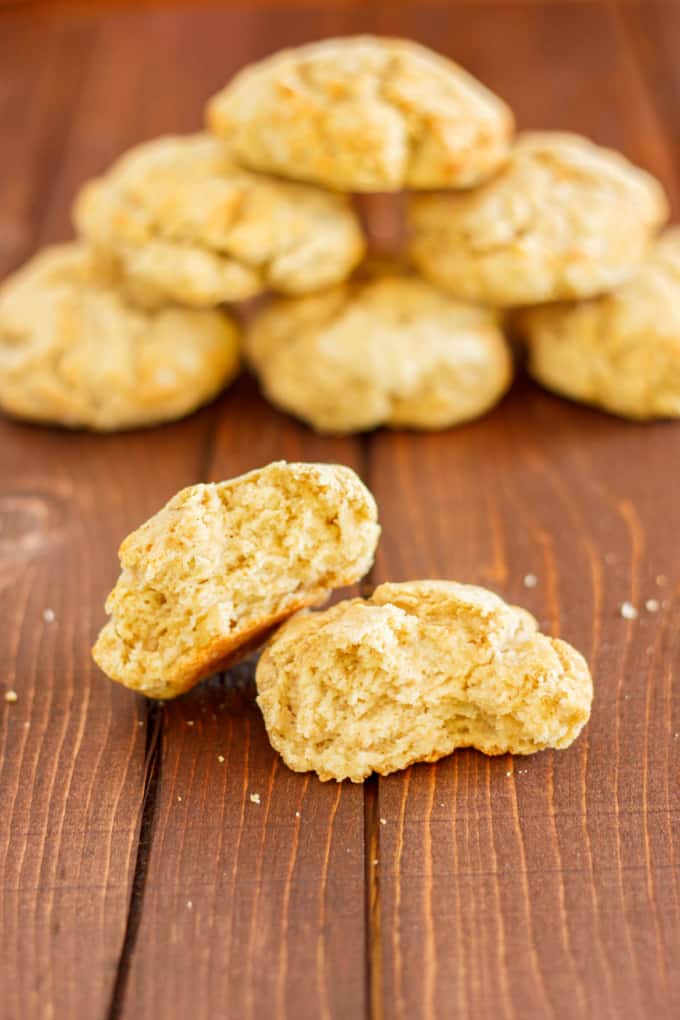 Gluten-Free Biscuits with Robin Hood Flour on wooden brown table