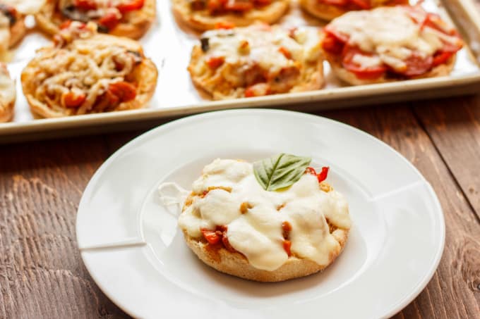 Mini Pizza on English Muffin on white plate