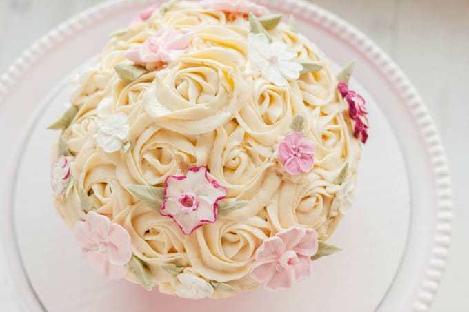 Giant Chocolate Cupcake on white plate, top view