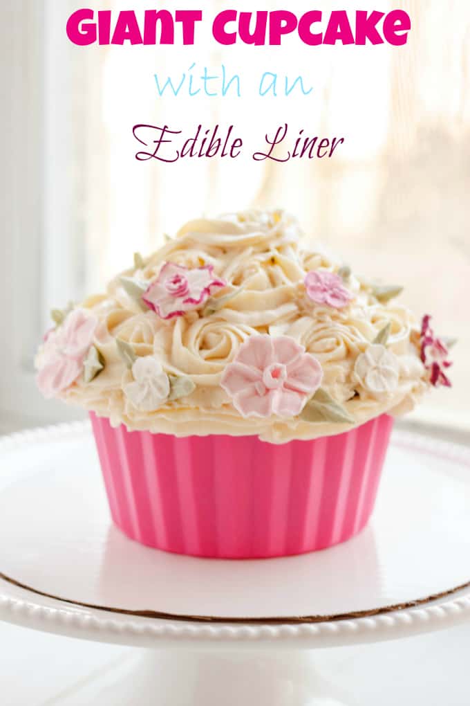 Giant Chocolate Cupcake with edible liner on white tray