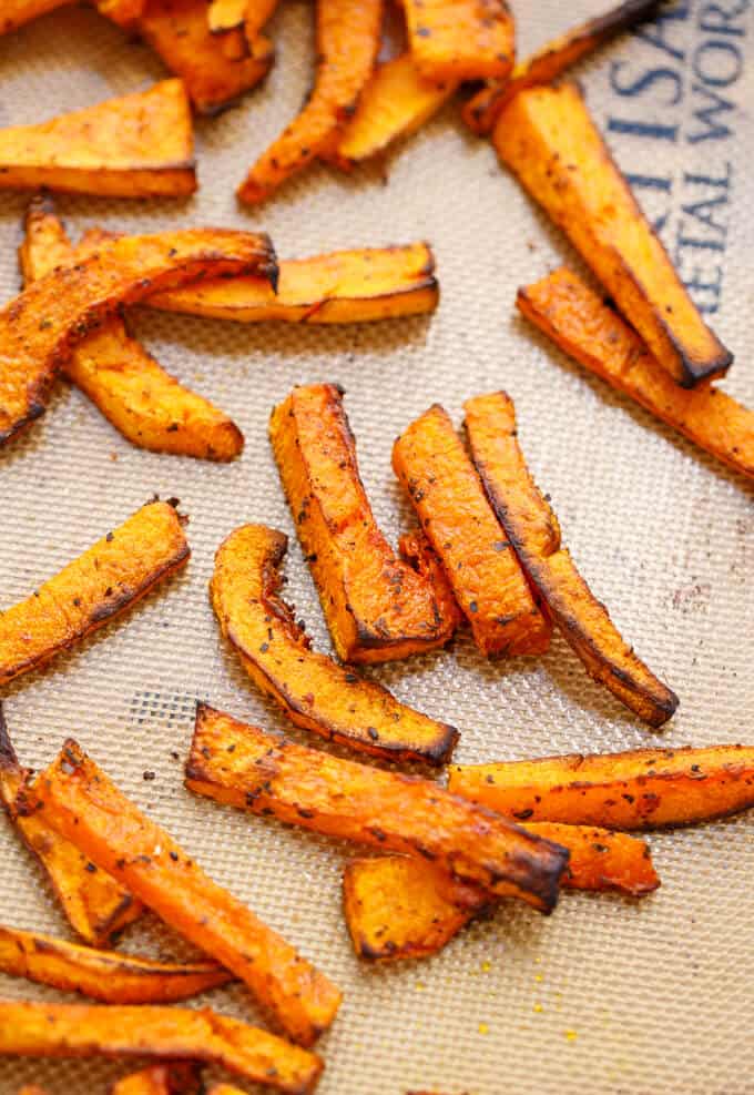 Butternut Squash Fries on brown pad #vegan