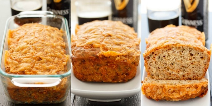 Cheese and Dill Beer Breads on white plaes and glass container#sidebyside