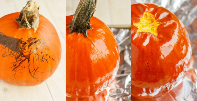 Homemade Pumpkin Puree  in making, pumpking being processed on tin foil#roasting