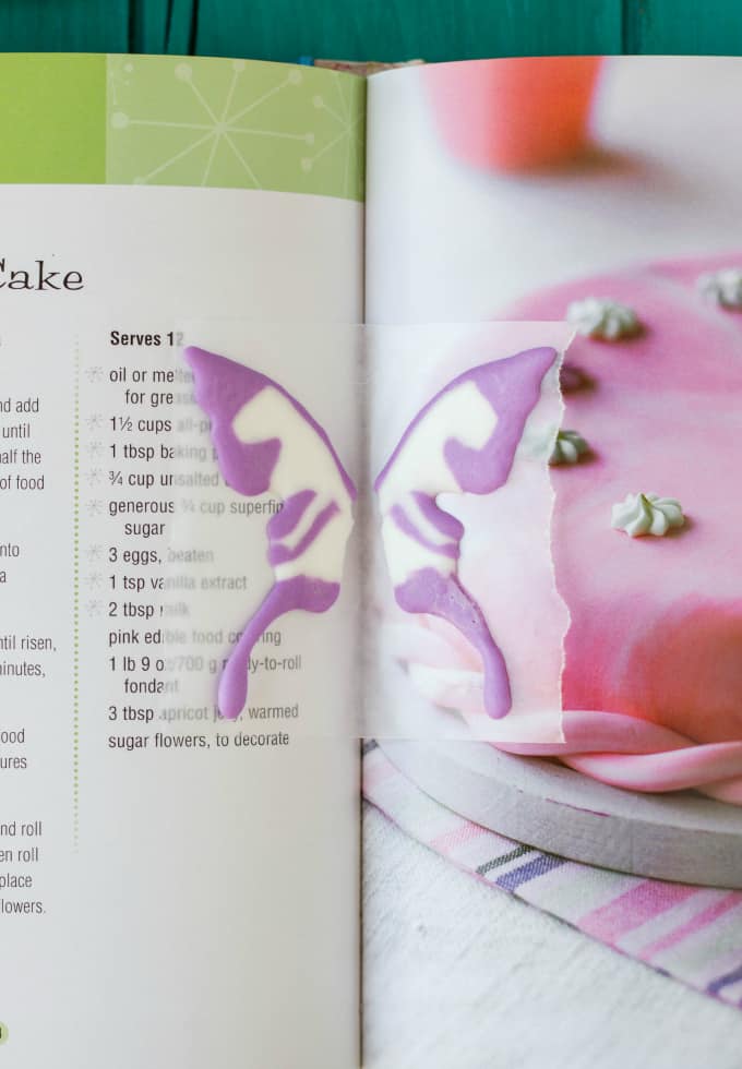 Royal Icing Butterfly with book in the background