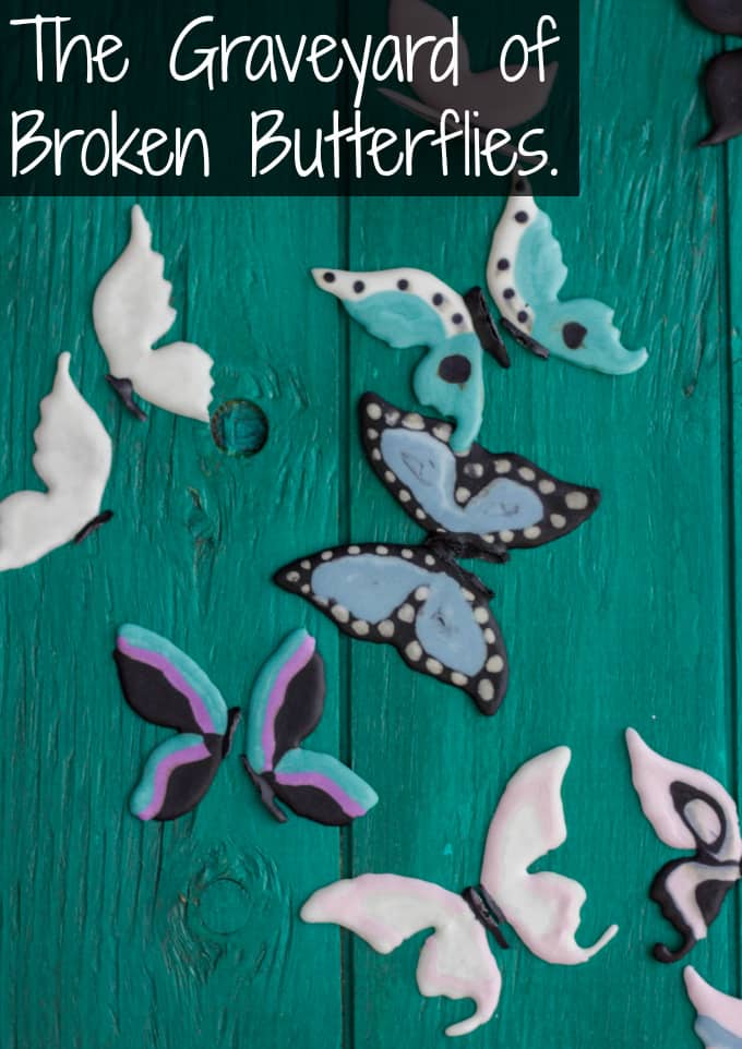 Royal Icing Butterflies on green background