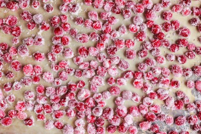 Candied cranberries on white pad