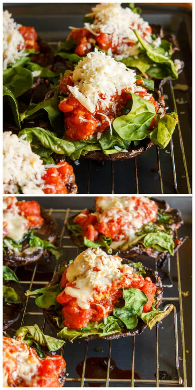 Portobello Mushroom Pizzas on baking grid