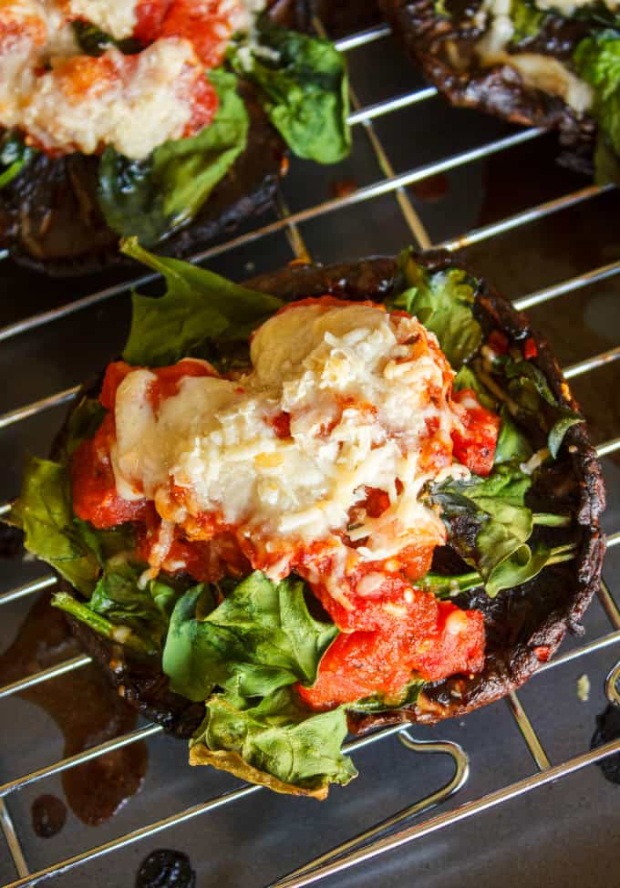 Portobello Mushroom Pizzas  on baking grid