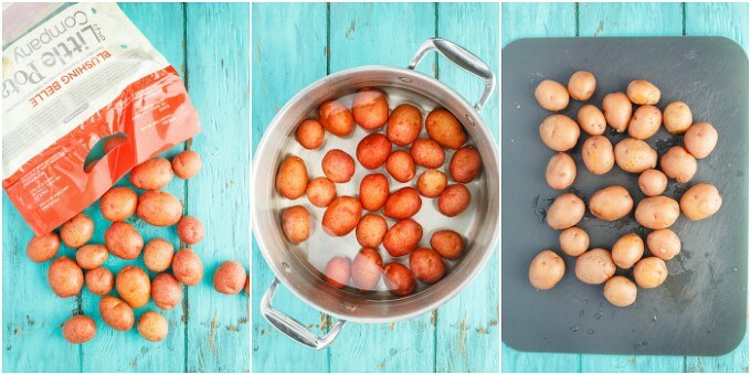 Potatoes being cooked for future smashing