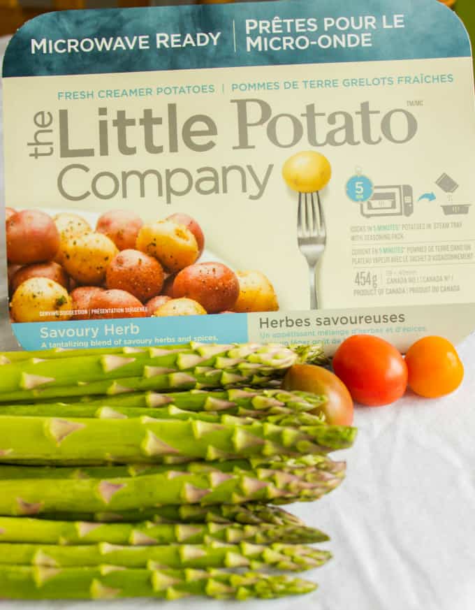 Vegetables on white table with microwave ready meal