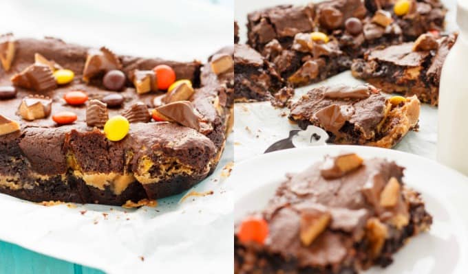 Reese's Peanut Butter Brownies on white plate#dessert
