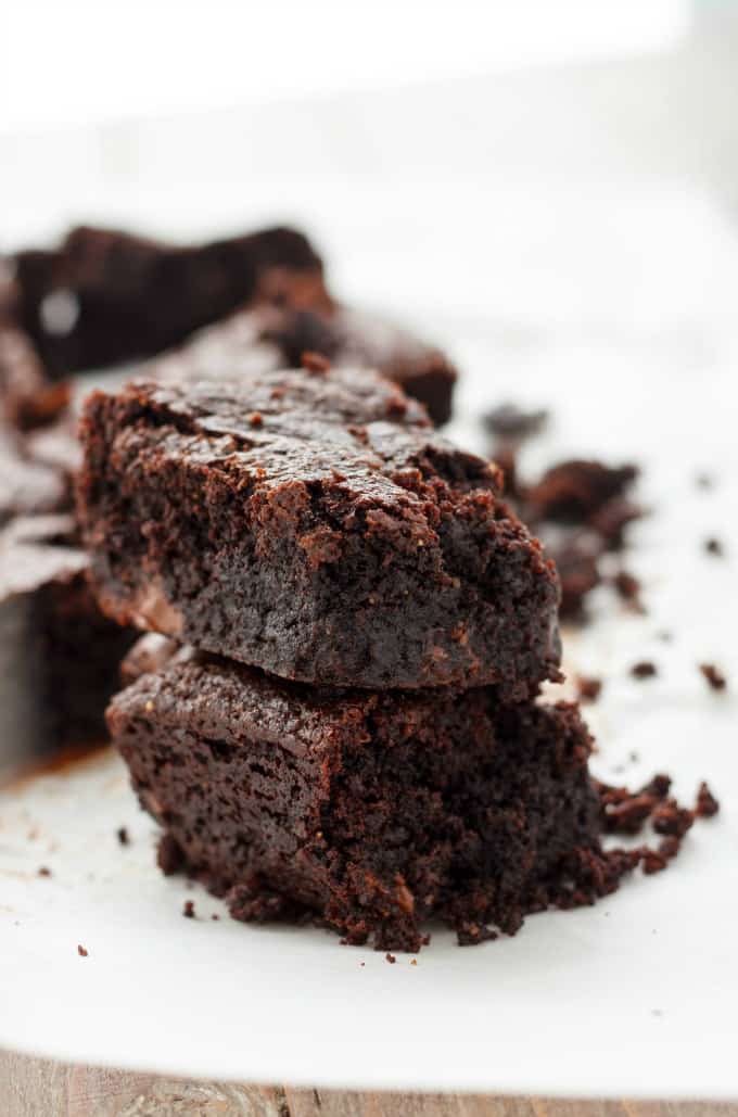 Vegan Chocolate Brownies on white plate #brownies