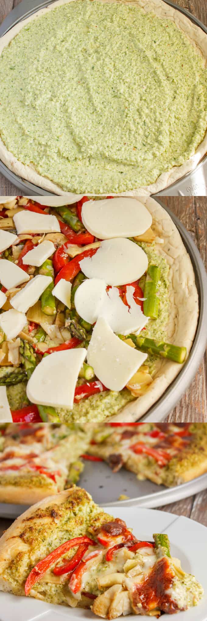 Pizza dough with broccoli pizza sauce spreaded,broccoli pizza before baking, slice of pizza on white plate and tray