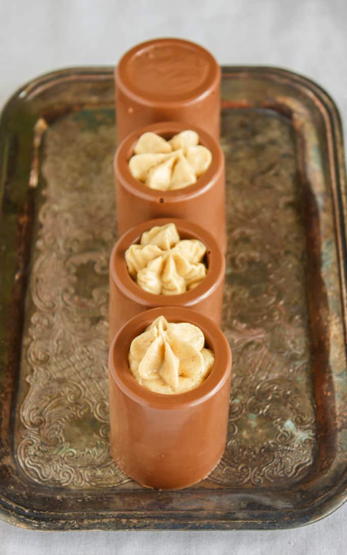 Chocolate Shot Glasses with Peanut Butter Mousse on tray