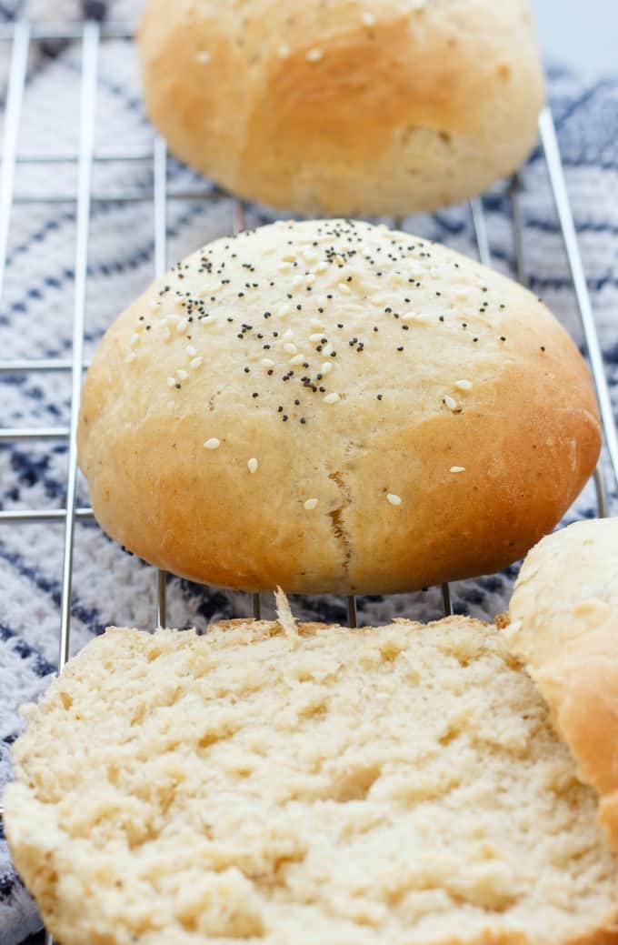 Homemade Hamburger Buns on baking grid#homemade