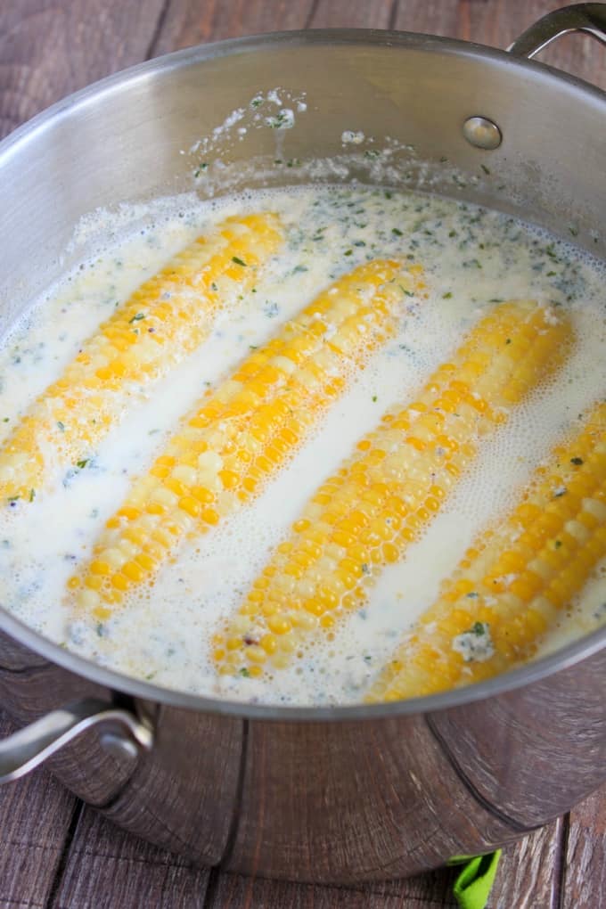 Corn on the Cob Boiled in a Milk Broth in pot