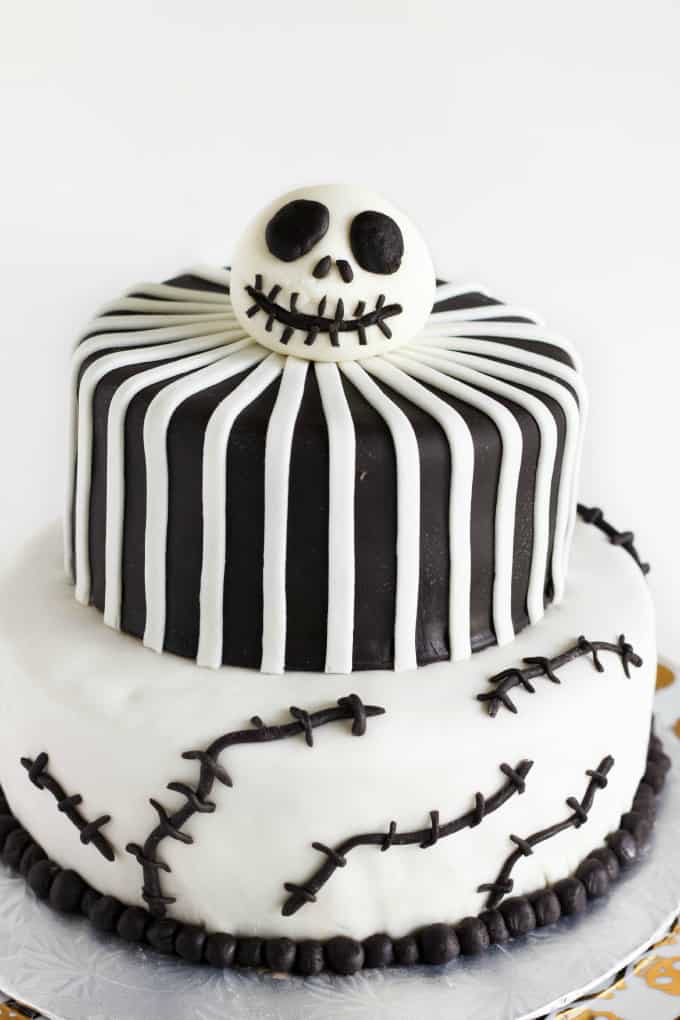 Nightmare Before Christmas Cake (Jack Skellington Cake) on white tray