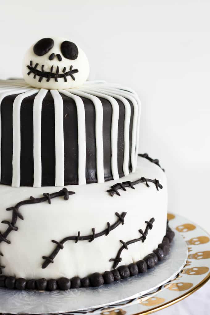 Nightmare Before Christmas Cake (Jack Skellington Cake) on white gold tray