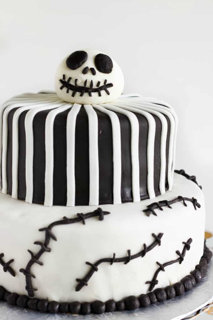 Nightmare Before Christmas Cake (Jack Skellington Cake) on white gold tray