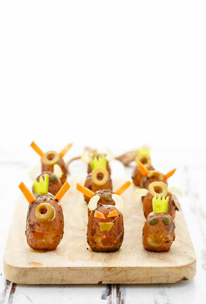 Vomiting Potato Monsters on wooden pad (for Halloween!)