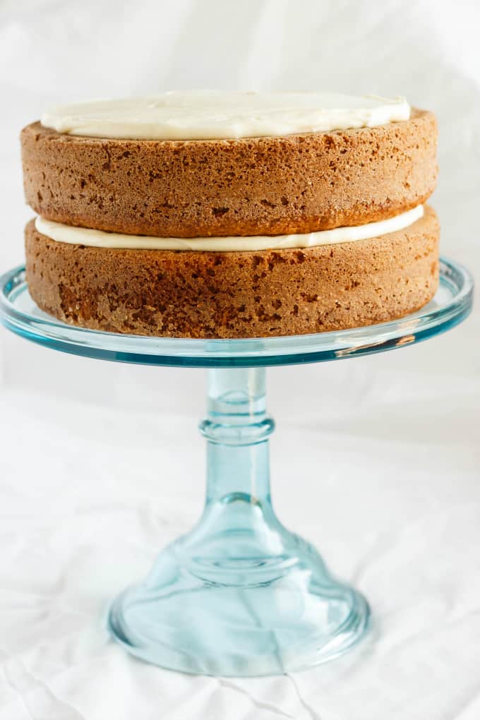 Gluten-Free Carrot Cake with Robin Hood Nutri Flour Blend on glass tray