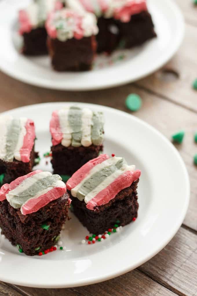 Christmas Brownies on white plate on wooden table (Mint Chocolate Brownies) #Christmas