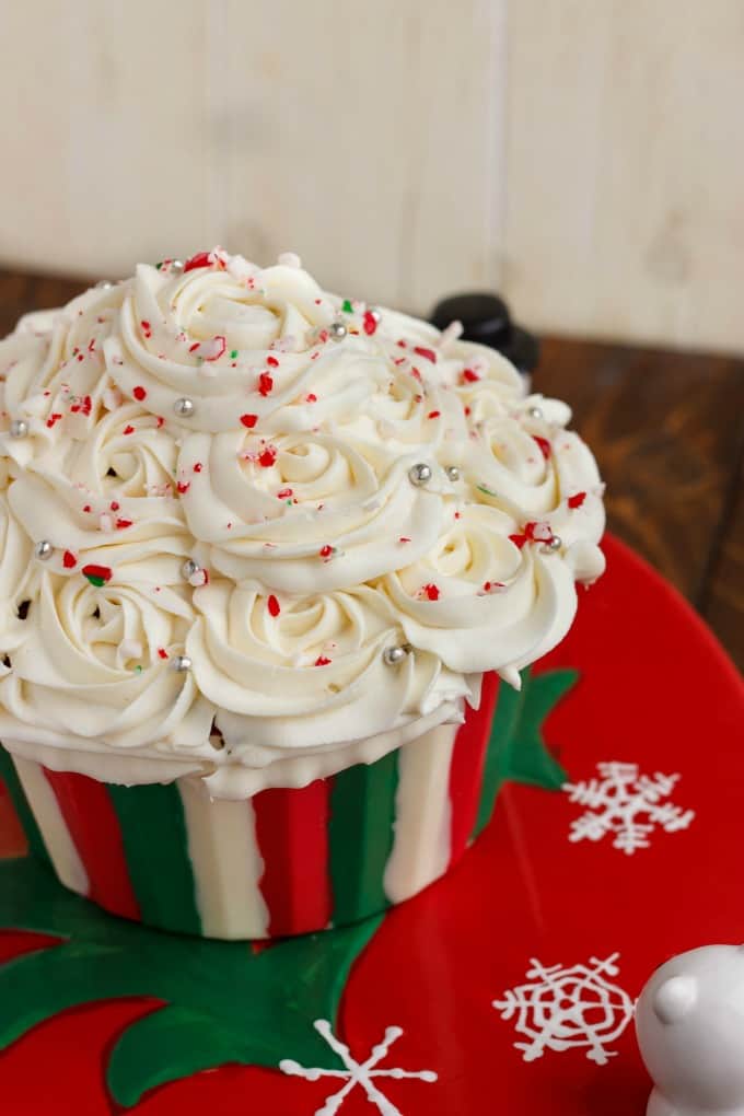 Festive Giant Cupcake for Christmas on red tray#candycane
