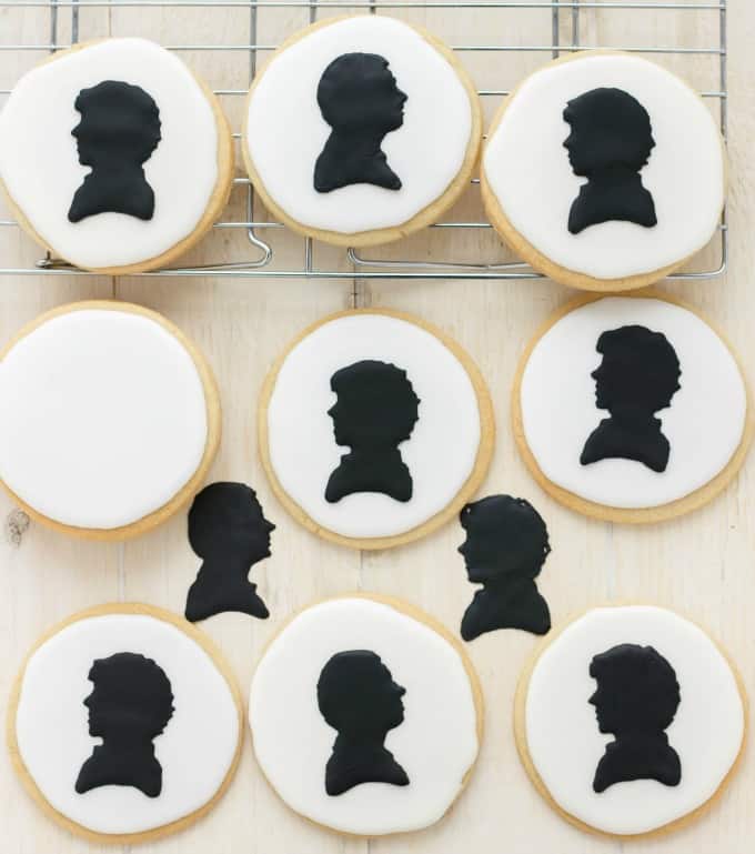 Royal Icing Sherlock Cookies on baking grid and white table (Cookie Geek #1) #sherlock