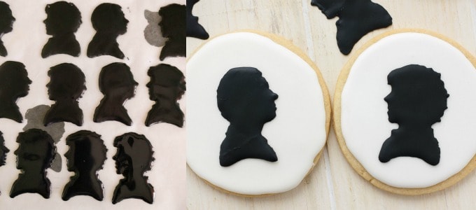 Royal Icing Sherlock Cookies on white table (Cookie Geek #1) #transfer