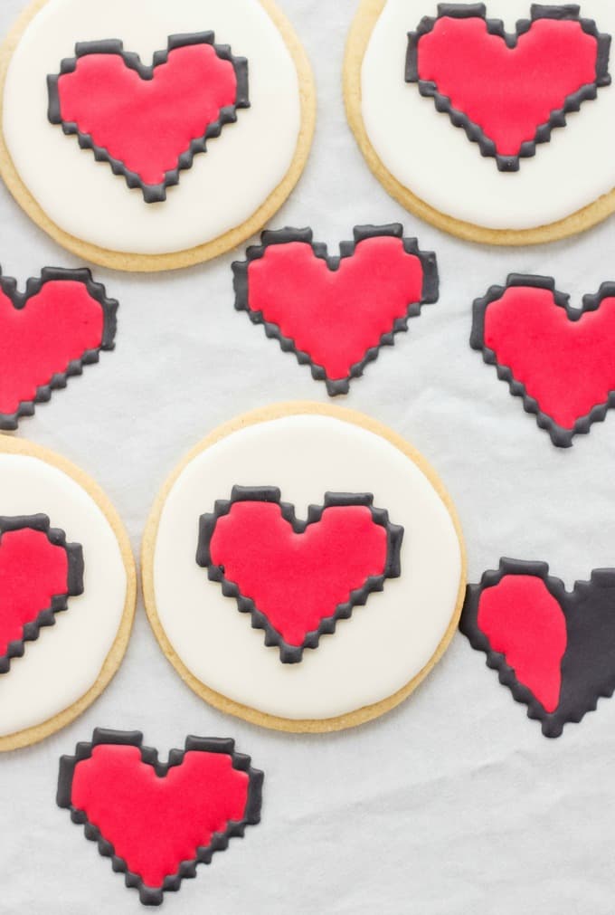 8 Bit Heart Cookies  on white paper sheet(No Special Cookie Cutter Necessary!) (Cookie Geek #2) #hearts