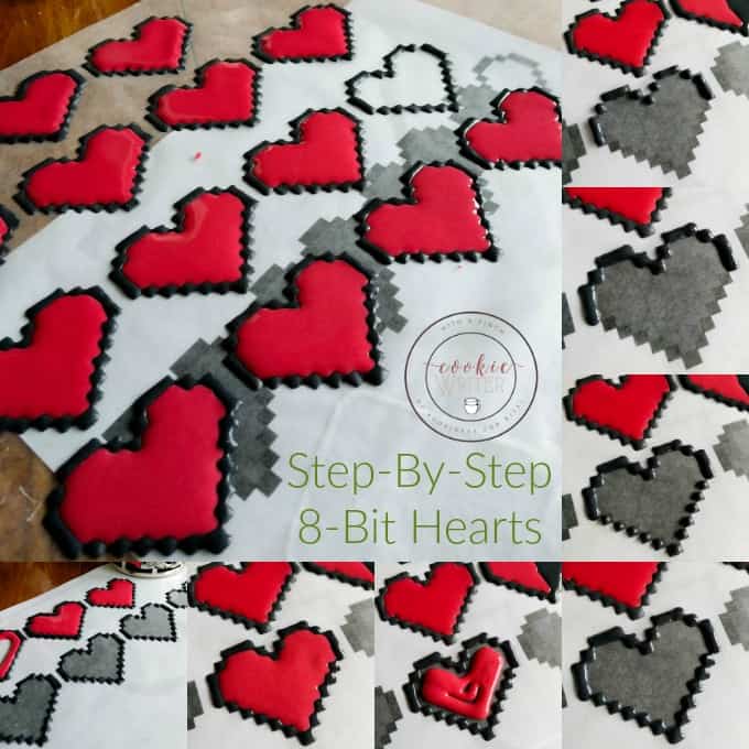 8 Bit Heart Cookies  tutorial, silhouttes on papaer sheet(No Special Cookie Cutter Necessary!) (Cookie Geek #2) #stepbystep