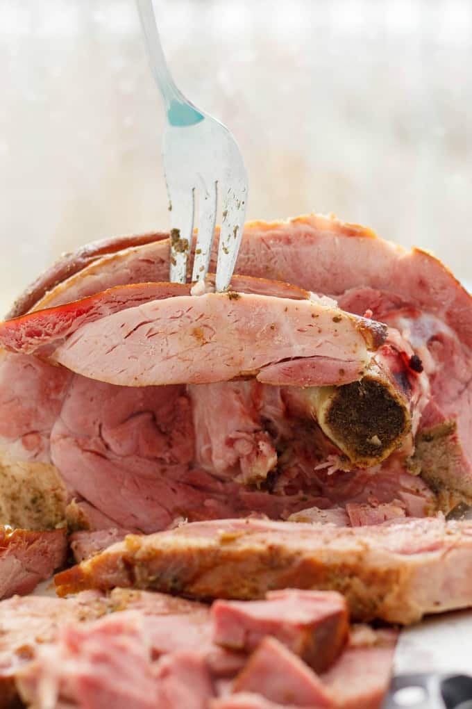 Herb Crusted Ham in the Slow Cooker  sliced, picked by fork#glutenfree