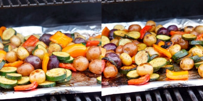 BBQ Potatoes and Vegetable Medley on grill #beforeandafter