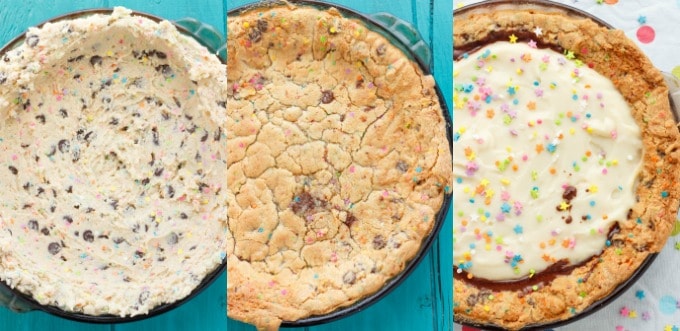 Birthday Cake Cookie and Pudding Pie before and after baking and decorating#stepbystep