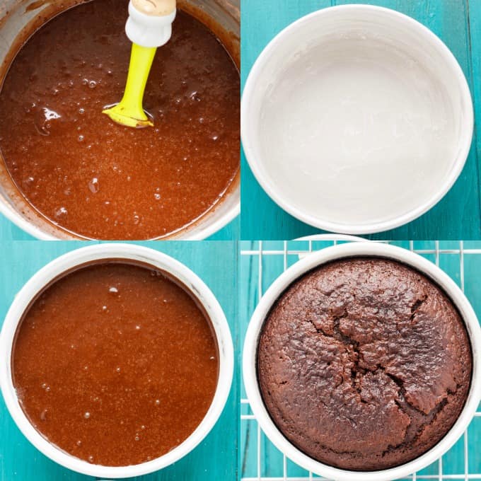 Chocolate Cake dough in the making, before and after baking