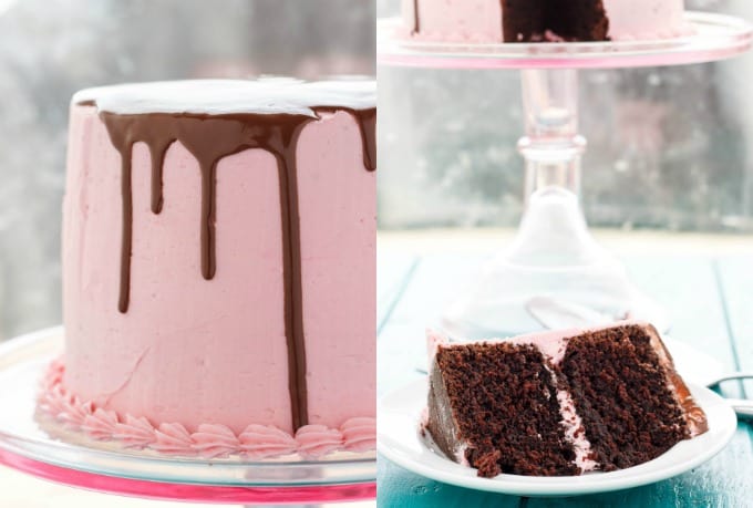Chocolate Cake with chocolate icing on glass tray, chocolate cake slice on white plate