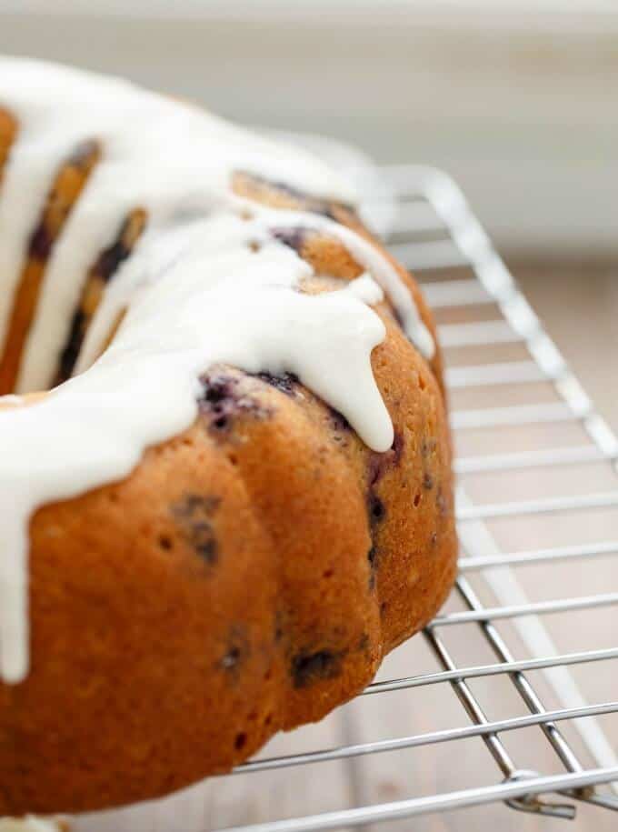 Blueberry Boy Bait Bundt Cake with Toasted Coconut on baking grid