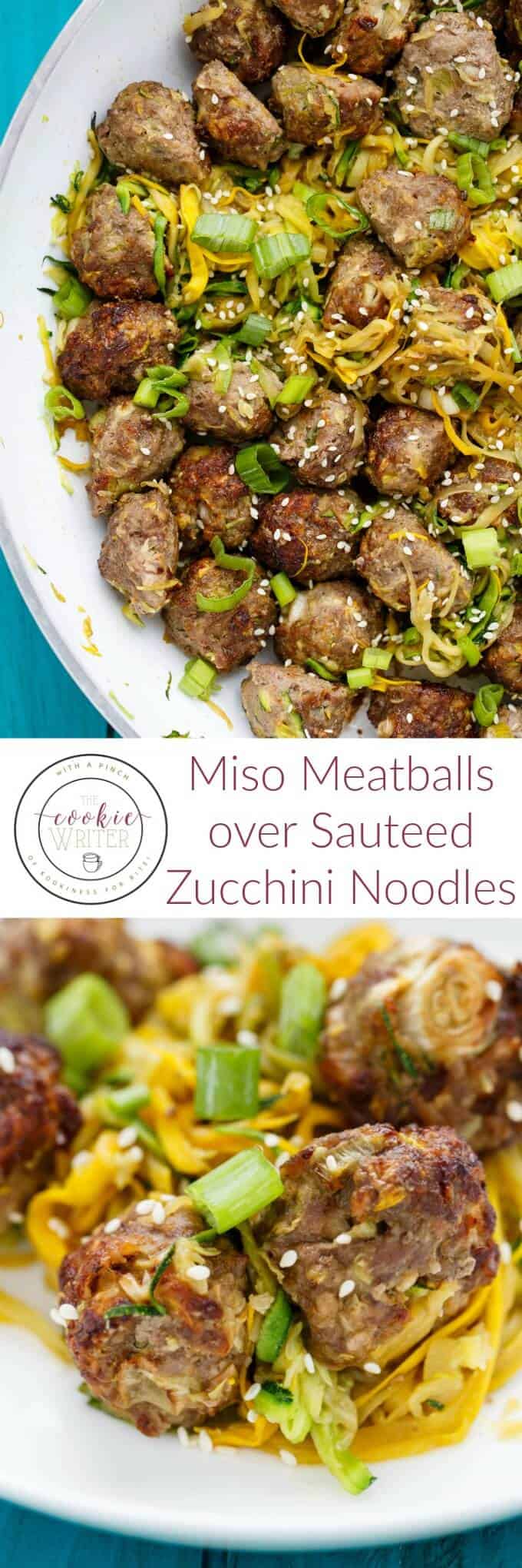 Miso Meatballs over Sauteed Zucchini Noodles