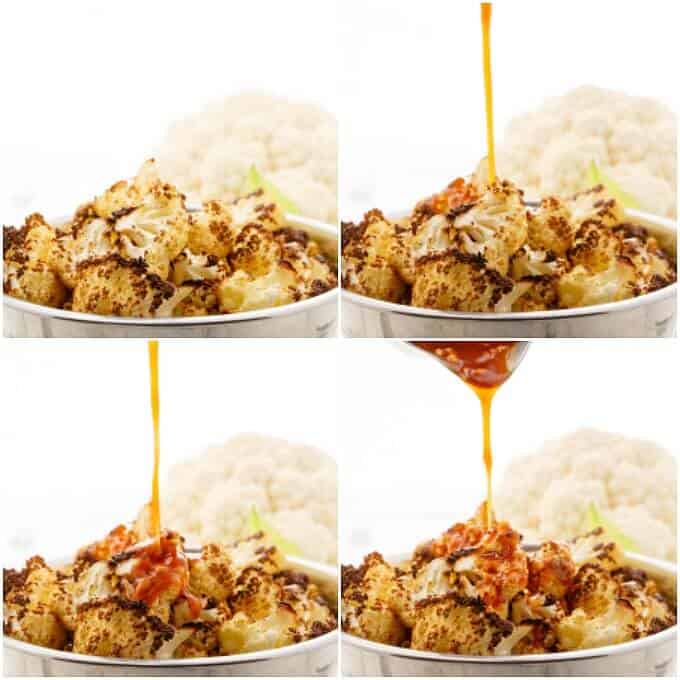 General Tso's Cauliflower in in pot poured by sauce