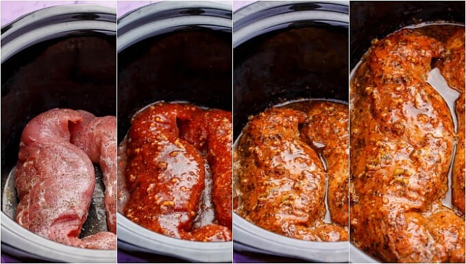 Slow Cooker Sriracha Pork Tenderloin process of cooking