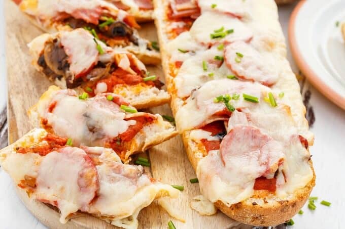 Turkey Pizza Bread  on wooden pad 