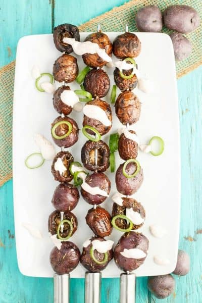 Grilled Balsamic Mushroom-Potato Kabobs
