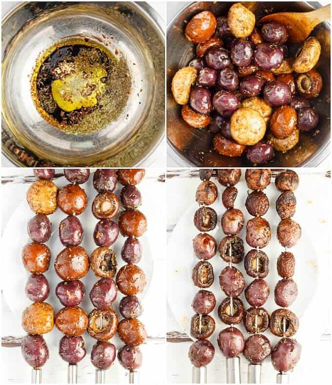 Grilled Balsamic Mushroom-Potato Kabobs process of cooking and grilling.