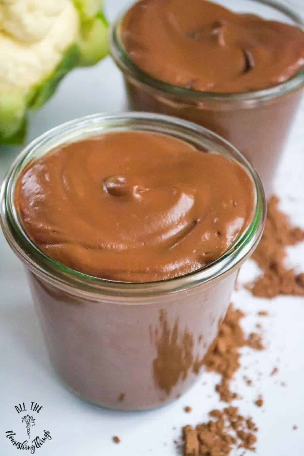 Mouth-watering Cauliflower Chocolate Pudding in glass cups.