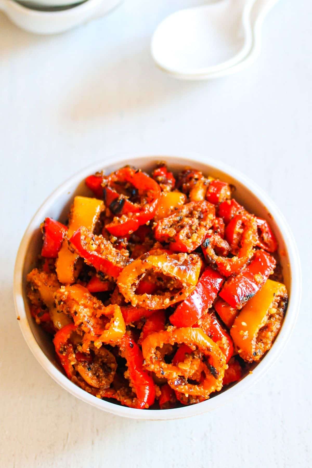 Scrumptious Vine Sweet Mini Peppers Sabzi in a white bowl.